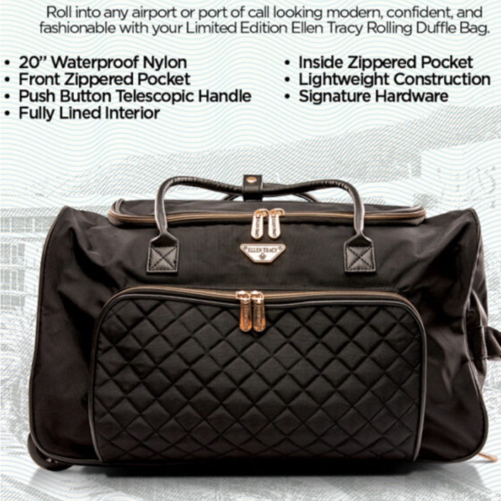 ⭐️Host Pick ⭐️NWT Ellen Tracy 20” Quilted Waterproof Nylon Travel Rolling Duffel